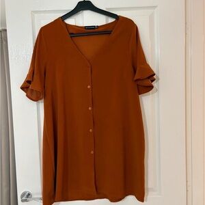 Rust Orange Button-Up Blouse